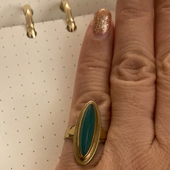 8k Gold Green Chalcedony Ring Navette Vintage - Picture 10 of 11